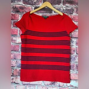 Lauren Ralph Lauren Striped Ottoman Stitch Boatneck Top